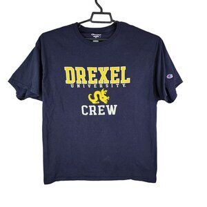 Men's Blue Champion T-Shirt Drexel University Crew Neck Short Sleeve Size XL